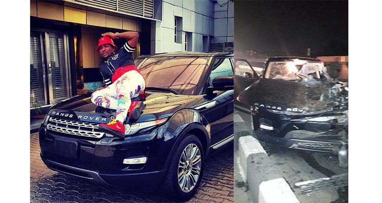 Armed Robbers Chased Oritsefemi’s Range Rover SUV to a Crash oritsefemi car crashed
