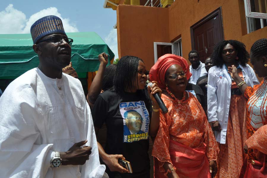 GANI FAWEHINMI’S DAUGHTER OPENS HOSPITAL L-r NCP Chairman Dr Yunusa Tanko, President Women Arise Dr Joe Okei-Odumakin, wife of the late Gani Fawehinmi, Mrs Ganiat Fawehinmi, her daughter Dr Hasfusat Fawehinmi –Oni,