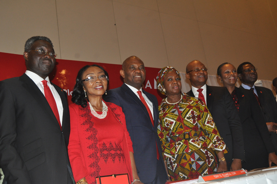 Photos from 54th Annual General Meeting of UBA PLC L-r Group MD/CEO United bank For Africa (UBA) Plc Mr Phillps Oduoza, Non Executive Director Mrs Rose Okwechime, Chairman Board of Directors Mr Tony Elumelu, Non Executive Director Mrs Foluke Abdulrazaq, Deputy M/D Kennedy Uzoka, Executive Director resources Mrs Obi Ibekwe, and Non Executive Director Mr Adekunle Olumide at the 54th Annual General Meeting of UBA PLC held at Eko hotel in Lagos at the weekend 6th April 2016. PHOTO CHINYERE IKEANYI