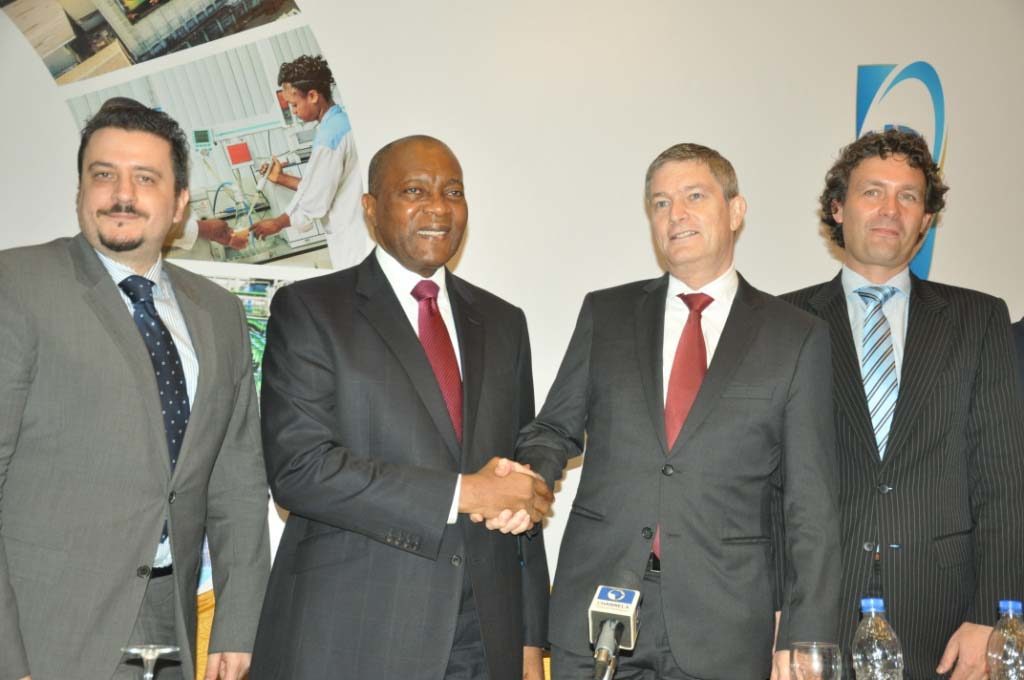 Pre AGM Nigeria Breweries PLC 1.. L-r; Marketing Director, Nigeria Breweries Plc, Mr Franco Maggi, Human Recourses director, Mr Victor Famuyibo, MD,/CEO, Nicolaas Vervelde and Financial Director, Nigeria Brewery, Mark Rutten, at the Pre- Annual General Meeting of Nigeria Breweries Plc held at Oriental Hotel, Lagos on Thursday 5/5/2016 ..PHOTO CHINYERE IKEANYI