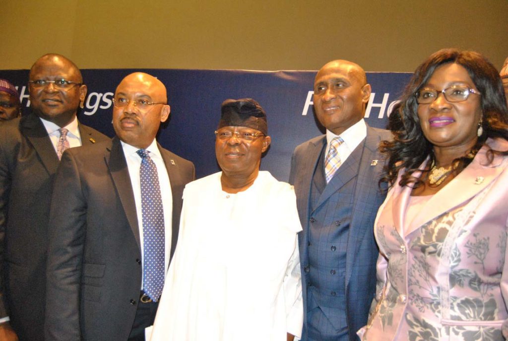 Photos from FBN Holdings 4th Annual General Meeting L-R: Managing Director/CEO, First Bank of Nigeria Limited ANF Subsidiaries, Mr. Adesola Adeduntan; Group Managing Director, FBN Holdings, Mr. Urum Kalu Eke, Chairman Board of Directors, Dr. Oba Otudeko, Company Secretary, Mr. Tijani Borodo and Non Executive Director, Mrs. Debola Osibogun; at the 4th Annual General Meeting of FBN Holdings at Eko Hotel, V/I Lagos. On Thursday 26/5/2016 PHOTO CHINYERE IKEANYI