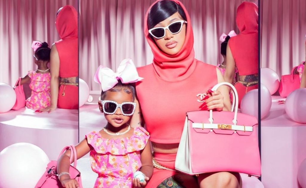 United States rapper, Cardi B, born Belcalis Marlenis Almánzar, is twinning with her daughter, Kulture in similar outfits and designers bag